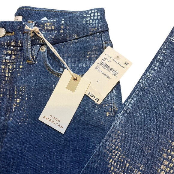Good American NWT Snake Print Coated Denim High Waisted Jeans - Picture 5 of 5